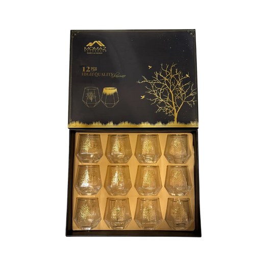 Momaz Gold-Trimmed Glassware Set - 12 Pcs