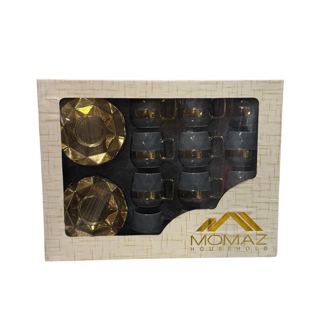 Momaz Gray And Gold Coffee Cup Set - 12 Pcs