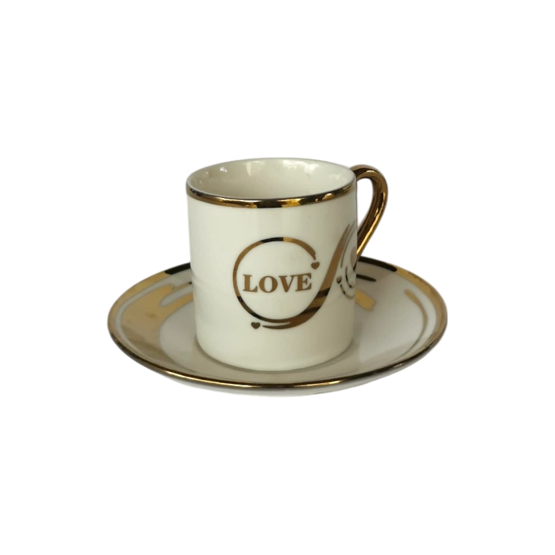 LOVE White Gilded Porcelain Coffee Cup Set - 12 Pcs