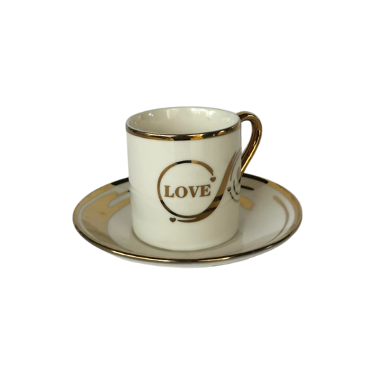 LOVE White Gilded Porcelain Coffee Cup Set - 12 Pcs