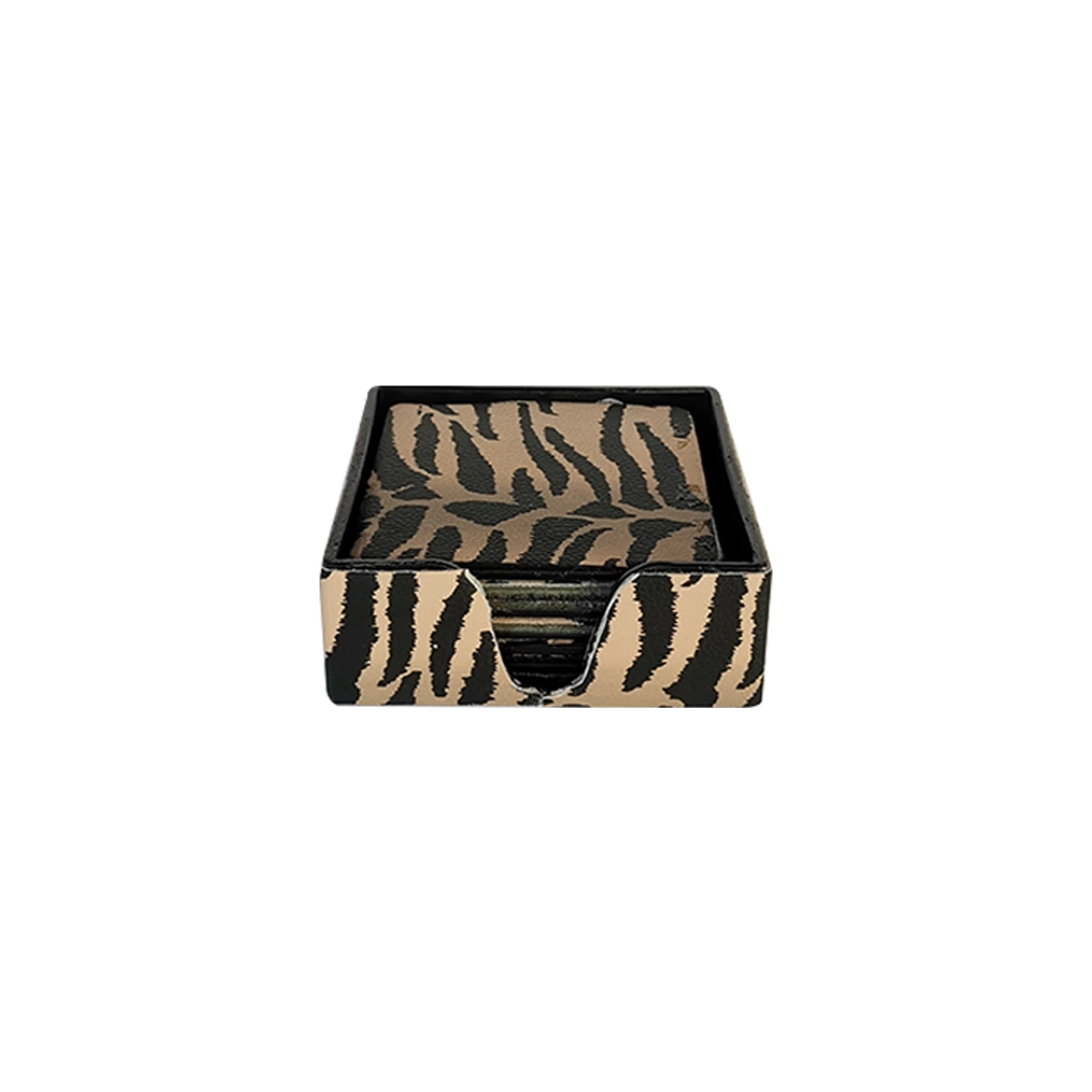 Leather Coaster Set With Holder - 4 Colors - 6 Pcs/Set