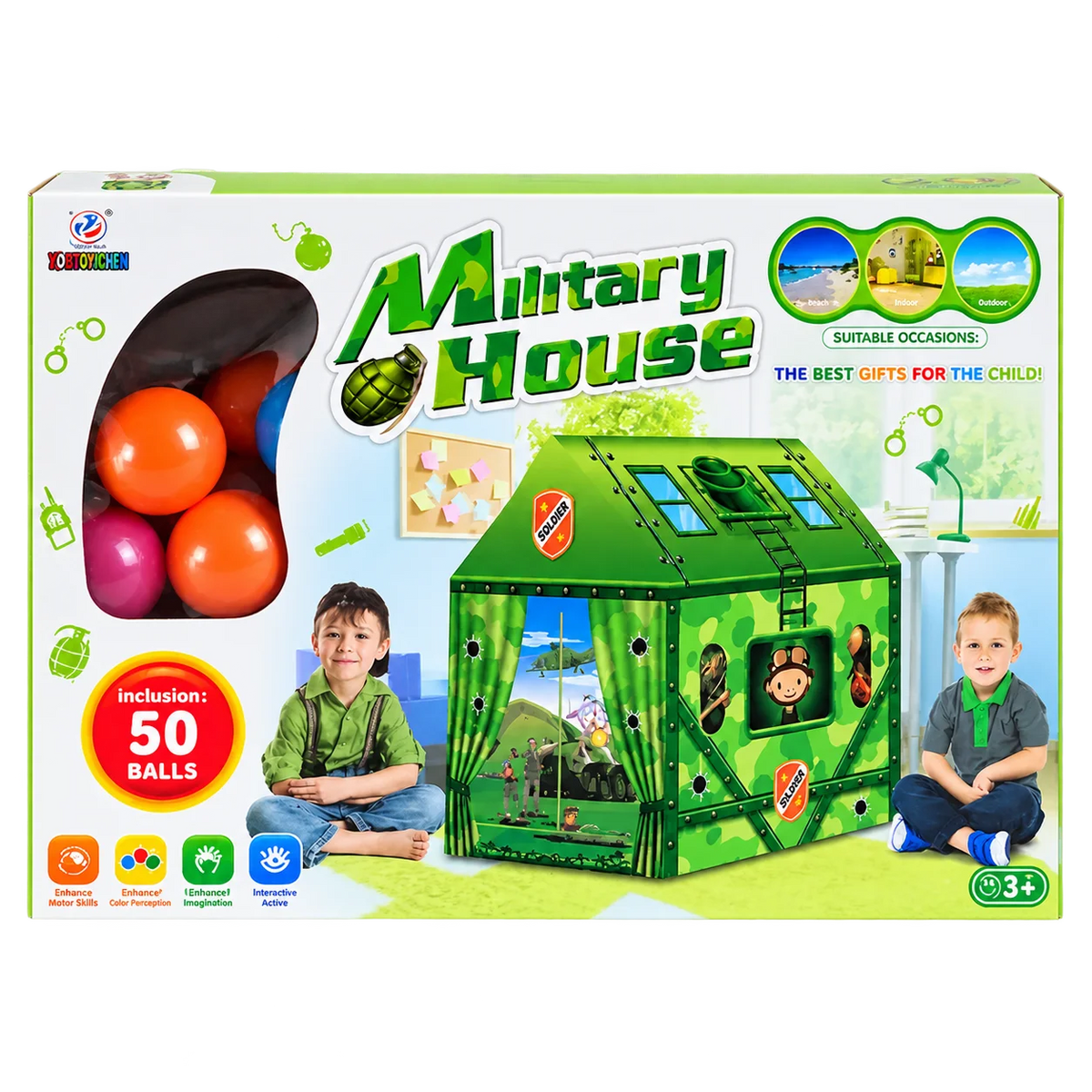 Military House Play Tent with 50 Balls