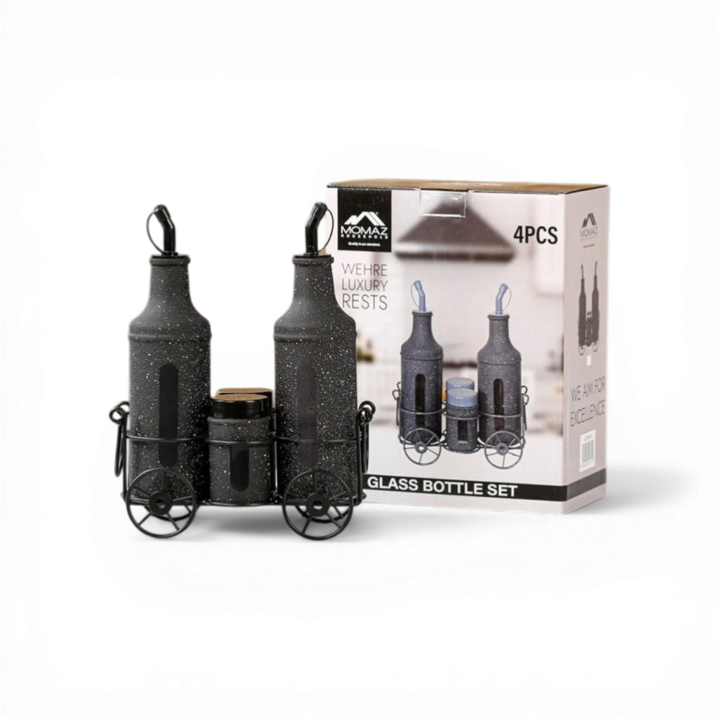 Momaz Glass Bottle Set – 4 Pieces – Oil & Spice Dispenser