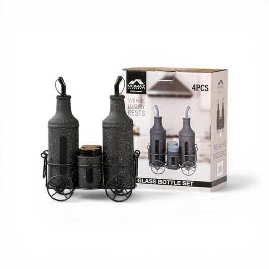 Momaz Glass Bottle Set – 4 Pieces – Oil & Spice Dispenser