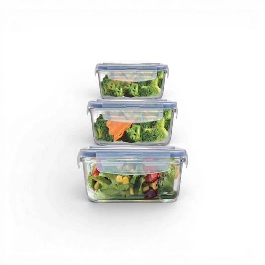 Momaz Glass Food Containers with Lid Set – Square 3PCS