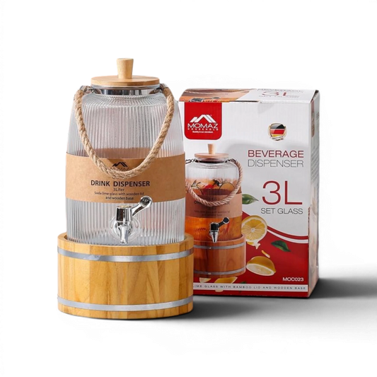 Momaz Household Beverage Dispenser 3L - Glass with Wooden Base
