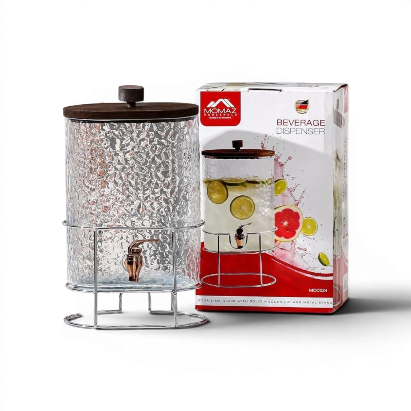 Momaz Household Beverage Dispenser 6L - Glass with Iron Stand