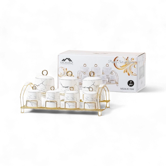 Momaz White And Gold Ceramic Seasoning Set - 7 Pcs