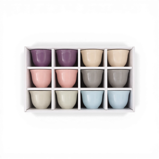 Phoenix Handleless Coffee Cup Set – 12 Pieces – Modern Pastel Collection