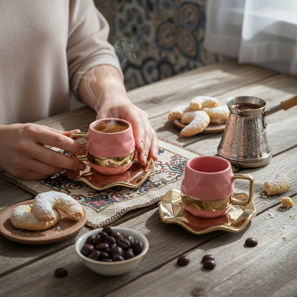 Pink And Gold Coffee Cup Set - 12 Pcs