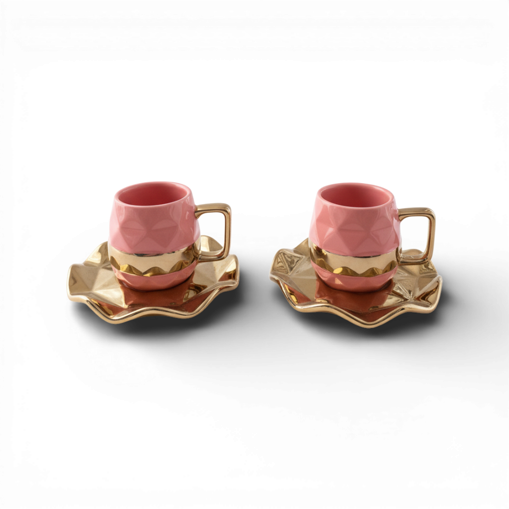 Pink And Gold Coffee Cup Set - 12 Pcs