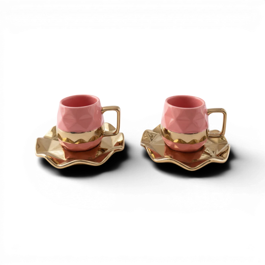 Pink And Gold Coffee Cup Set - 12 Pcs