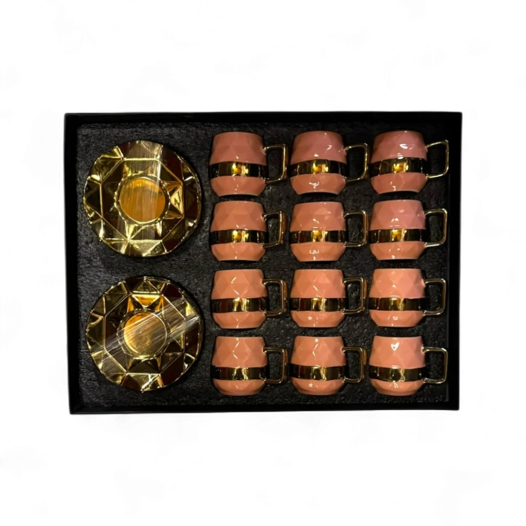Pink And Gold Coffee Cup Set - 12 Pcs