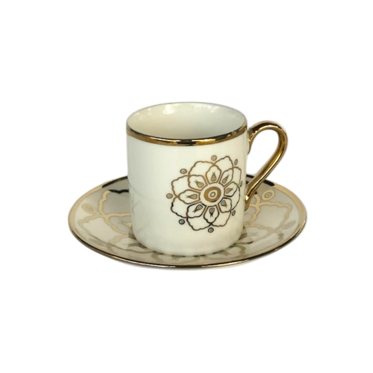 Vintage Coffee Gold Plated Porcelain Cup Set - 12 Pcs