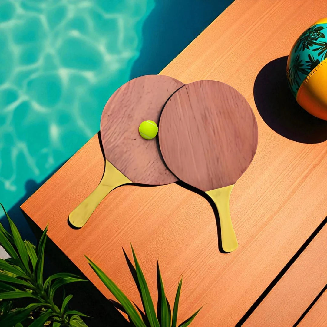 Wooden Beach Paddle Ball Game Set – 2 Rackets + Ball