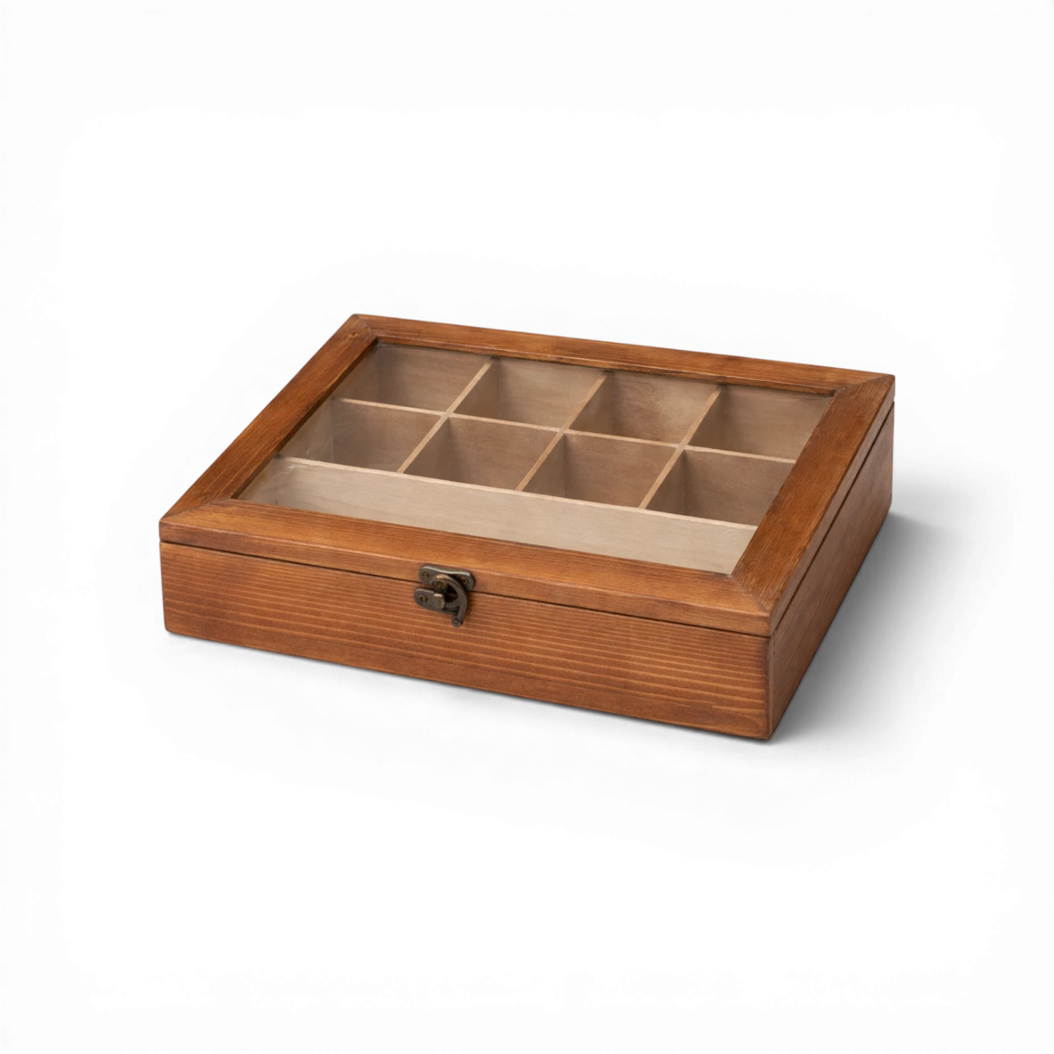 Wooden Storage Box with Glass Lid – Multi-Compartment Organizer