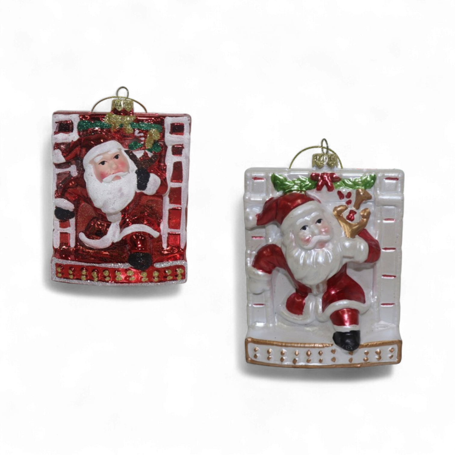 Santa Claus Fireplace Christmas Ornaments - Set of 2