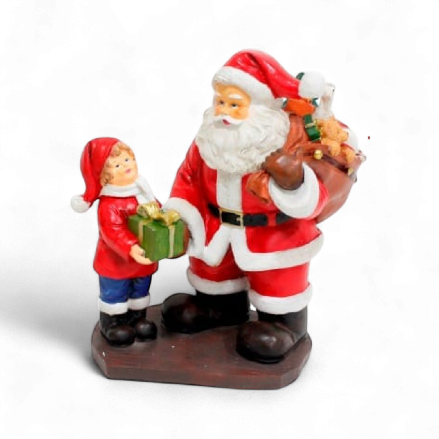 Santa Claus with Child and Gift Figurine