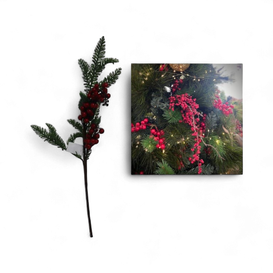 Artificial Red Berry and Pine Christmas Stem