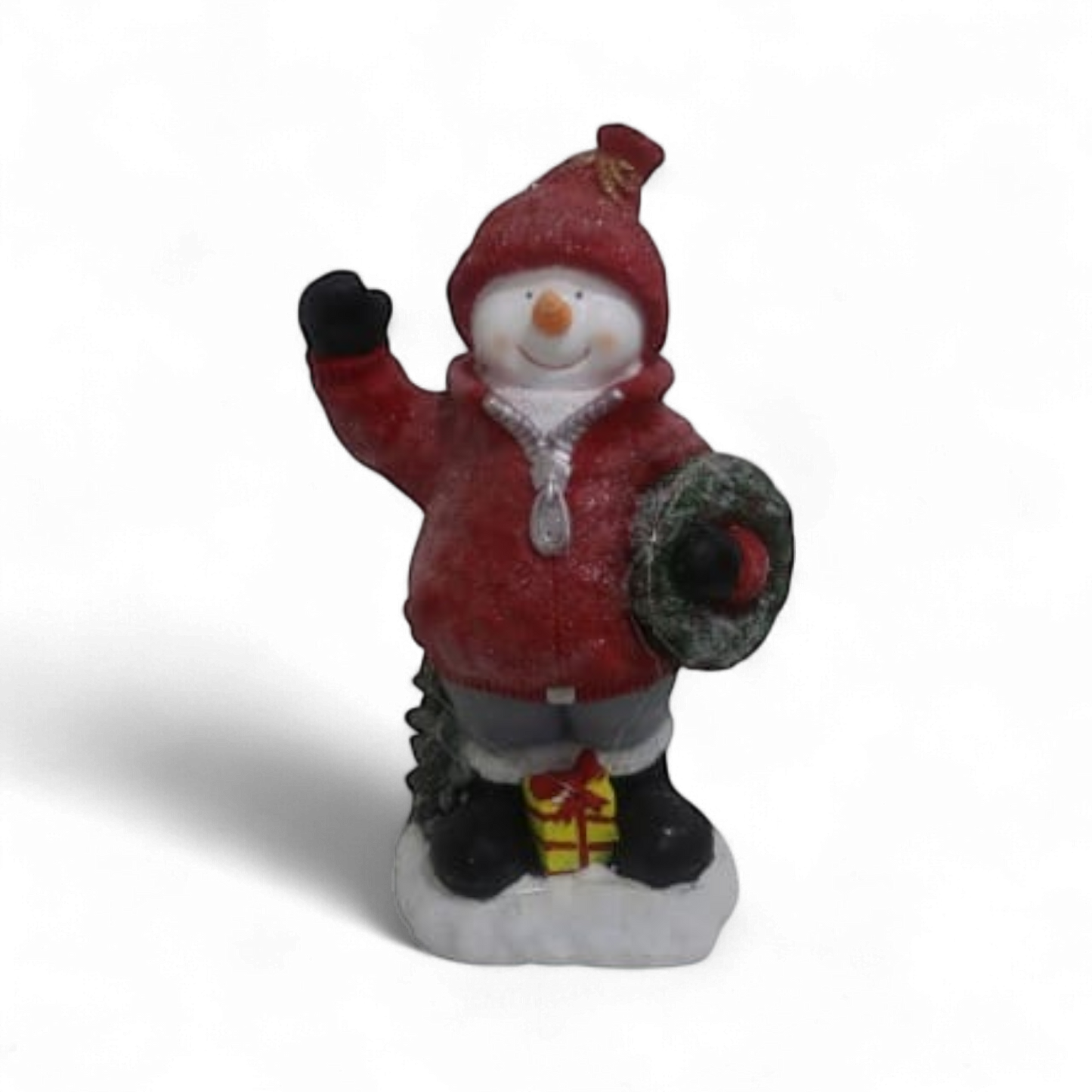 Snowman Christmas Figurine with Gift and Wreath