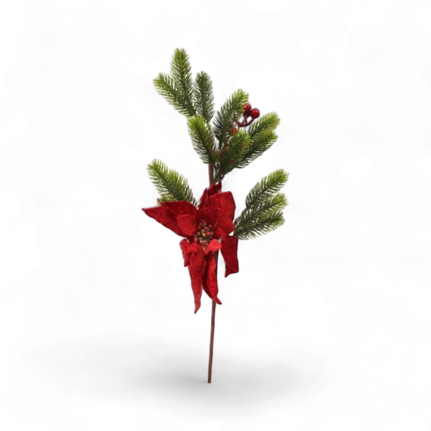 Artificial Poinsettia and Pine Christmas Stem