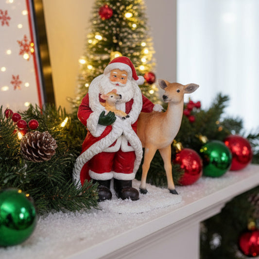 Santa Claus with Deer Figurine