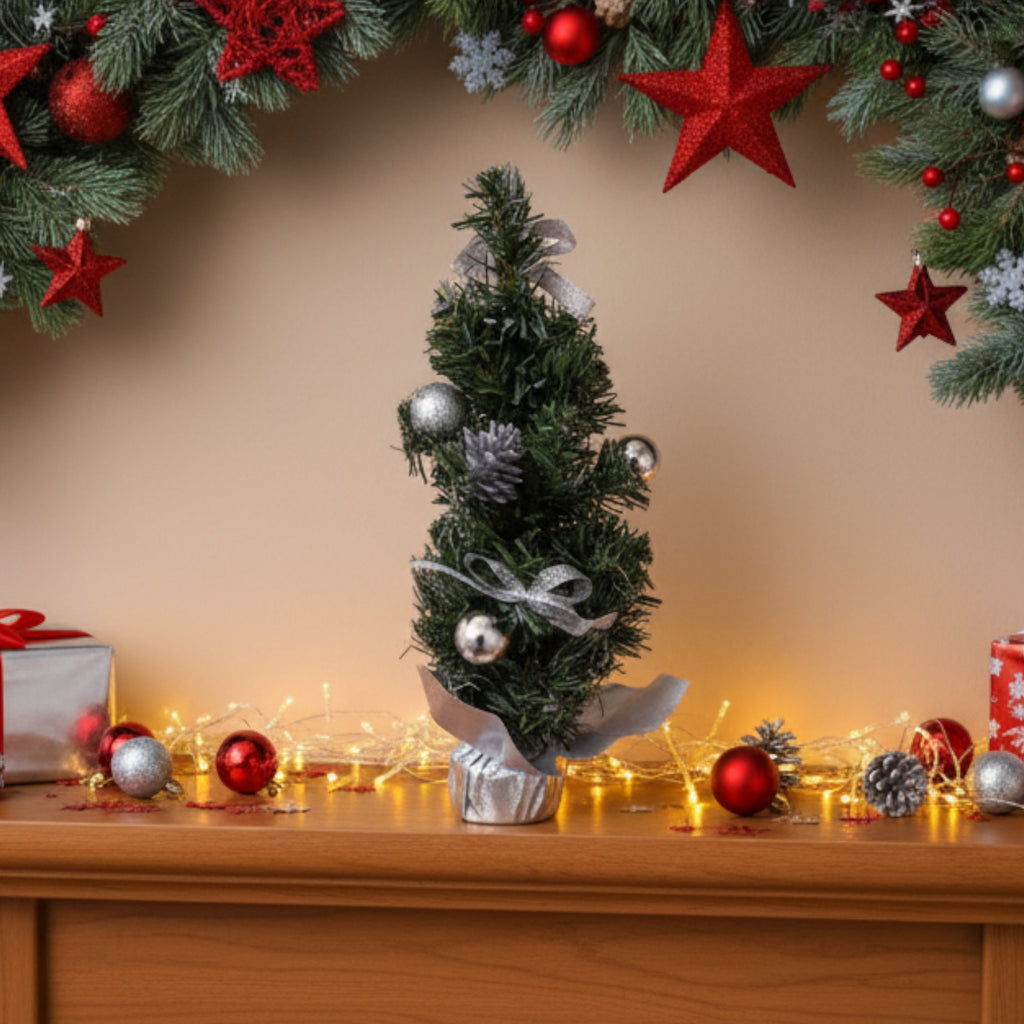 Mini Christmas Tree with Silver Decorations