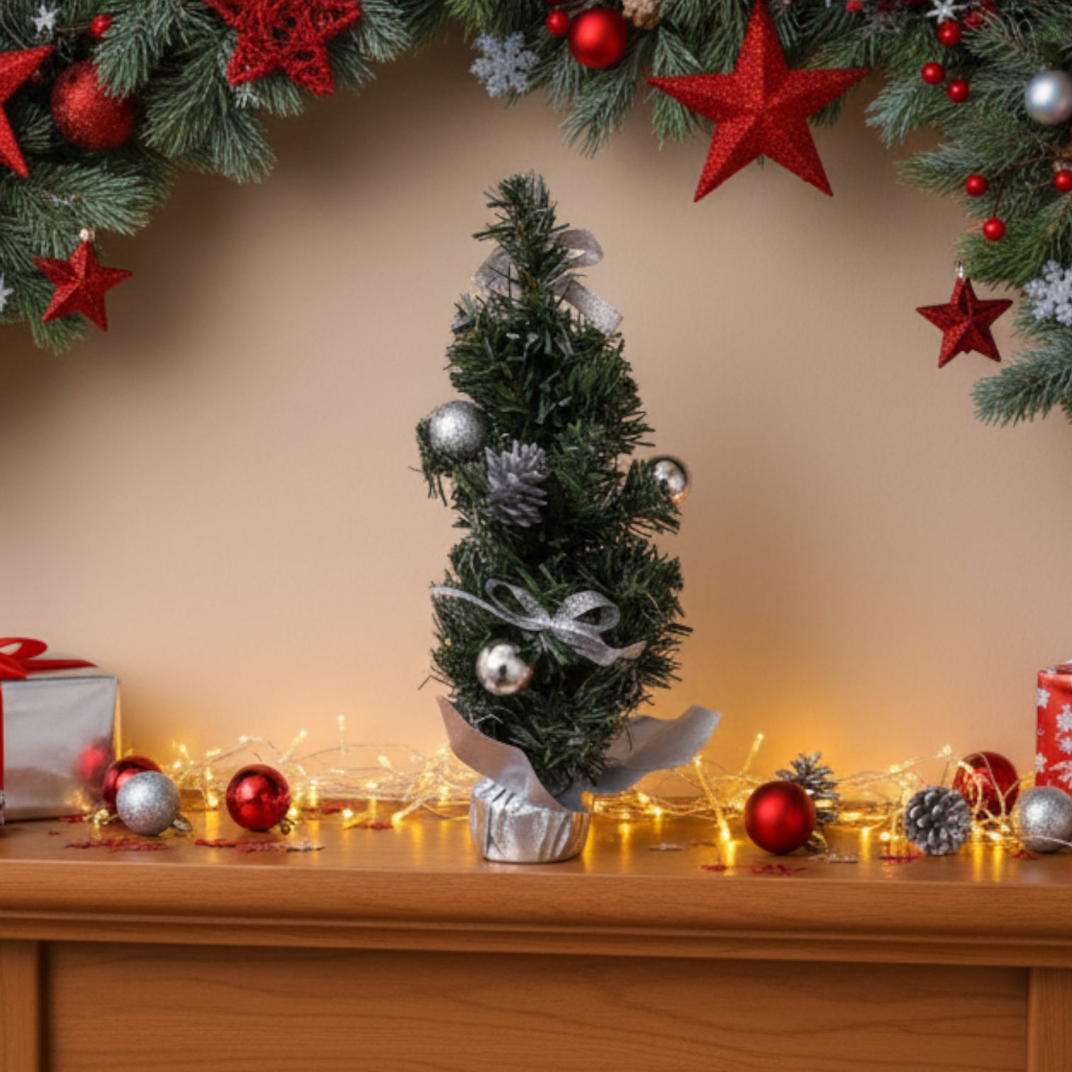 Mini Christmas Tree with Silver Decorations