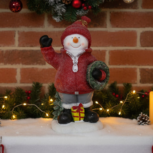 Snowman Christmas Figurine with Gift and Wreath