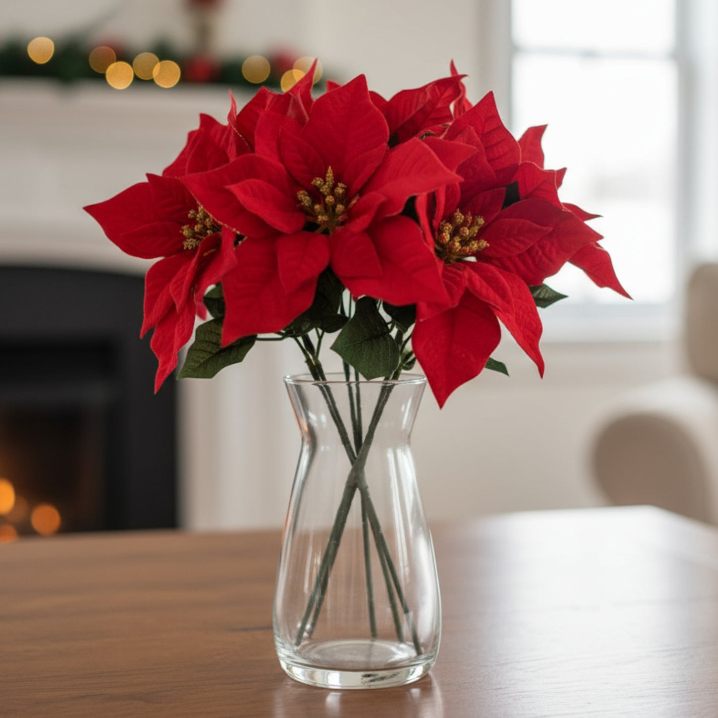 Artificial Red Poinsettia Flower Stems
