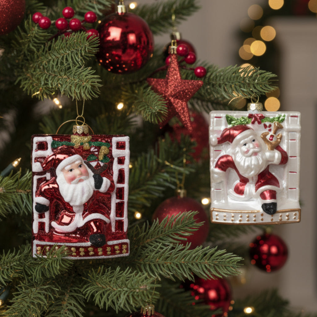 Santa Claus Fireplace Christmas Ornaments - Set of 2