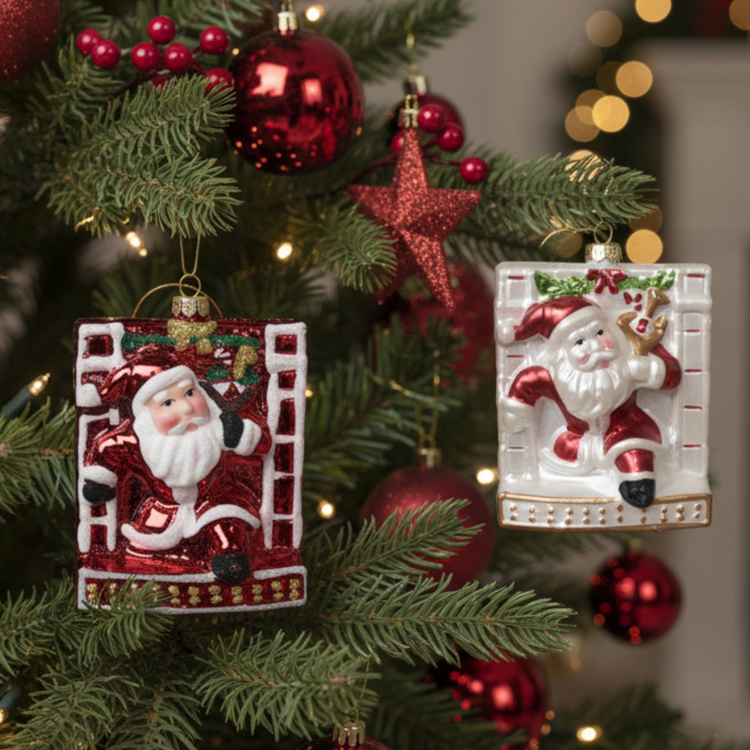 Santa Claus Fireplace Christmas Ornaments - Set of 2