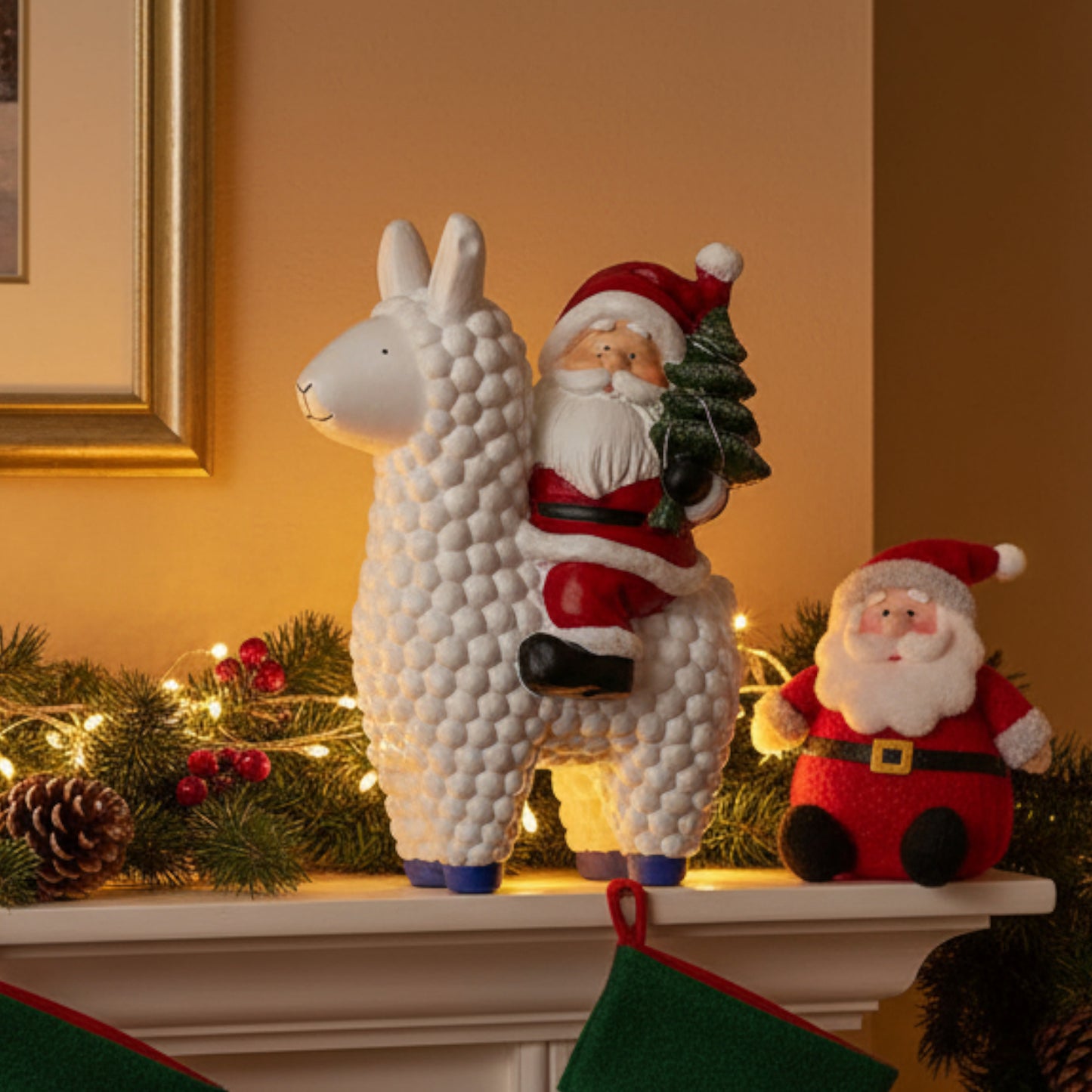Santa Claus Riding Alpaca Figurine
