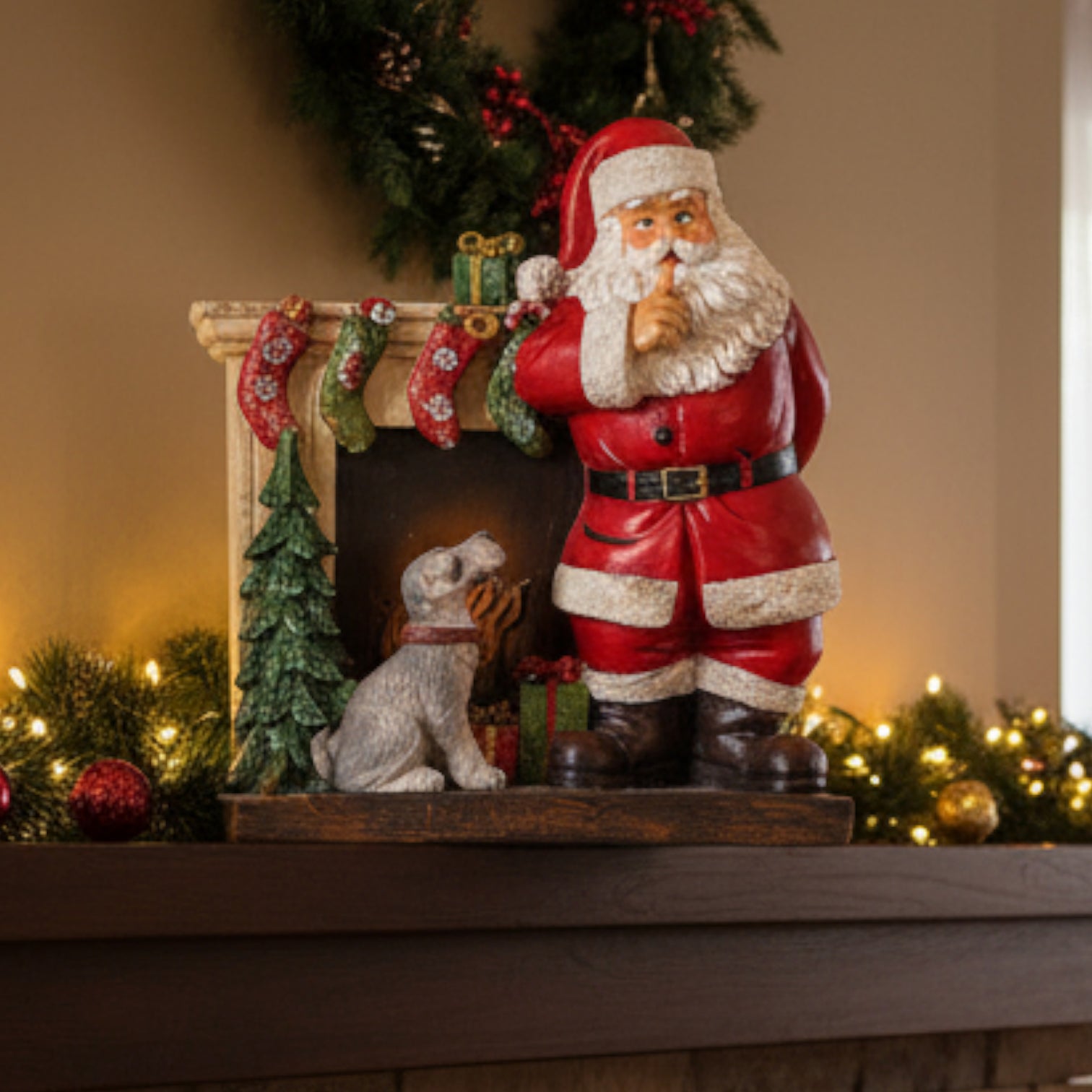 Santa Claus with Fireplace Figurine