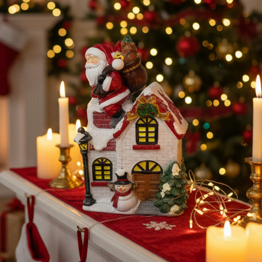 Santa Claus on House Christmas Figurine