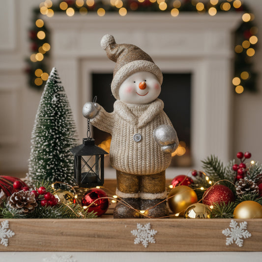 Snowman Figurine with Lantern