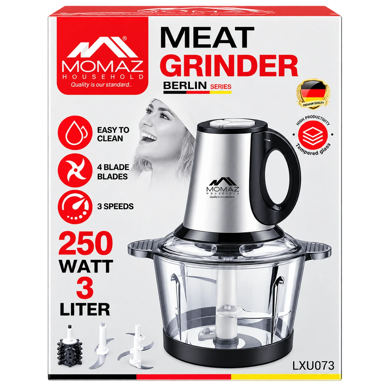 Momaz Household Glass Electric Meat Grinder & Food Chopper – Berlin Series
